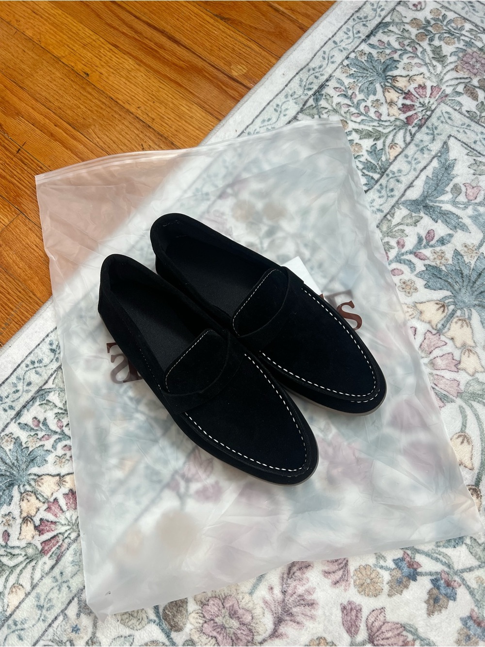 Classic Black Suede Penny Loafers with Contrast Stitching